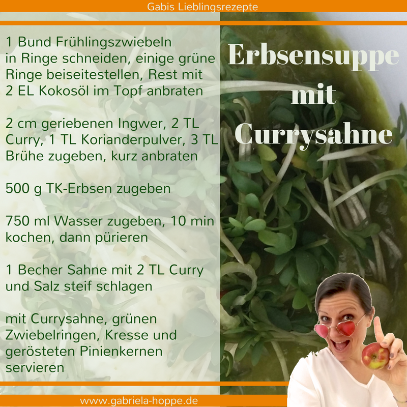 Leichte Erbsensuppe mit Currysahne – guten Appetit!