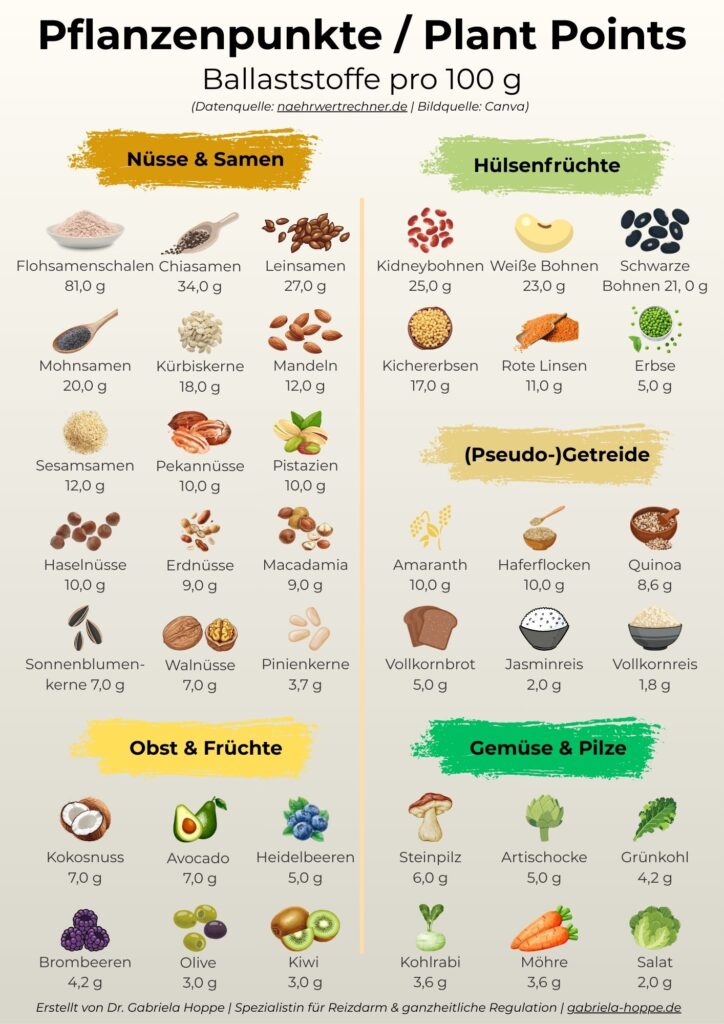 Ballaststoffe optimieren und Pflanzenpunkte und Plant Points sammeln mit Dr. Gabriela Hoppe | Erfolg durch ganzheitliche Regulation | Reizdarmspezialistin & Heilpraktikerin - Bild by Canva